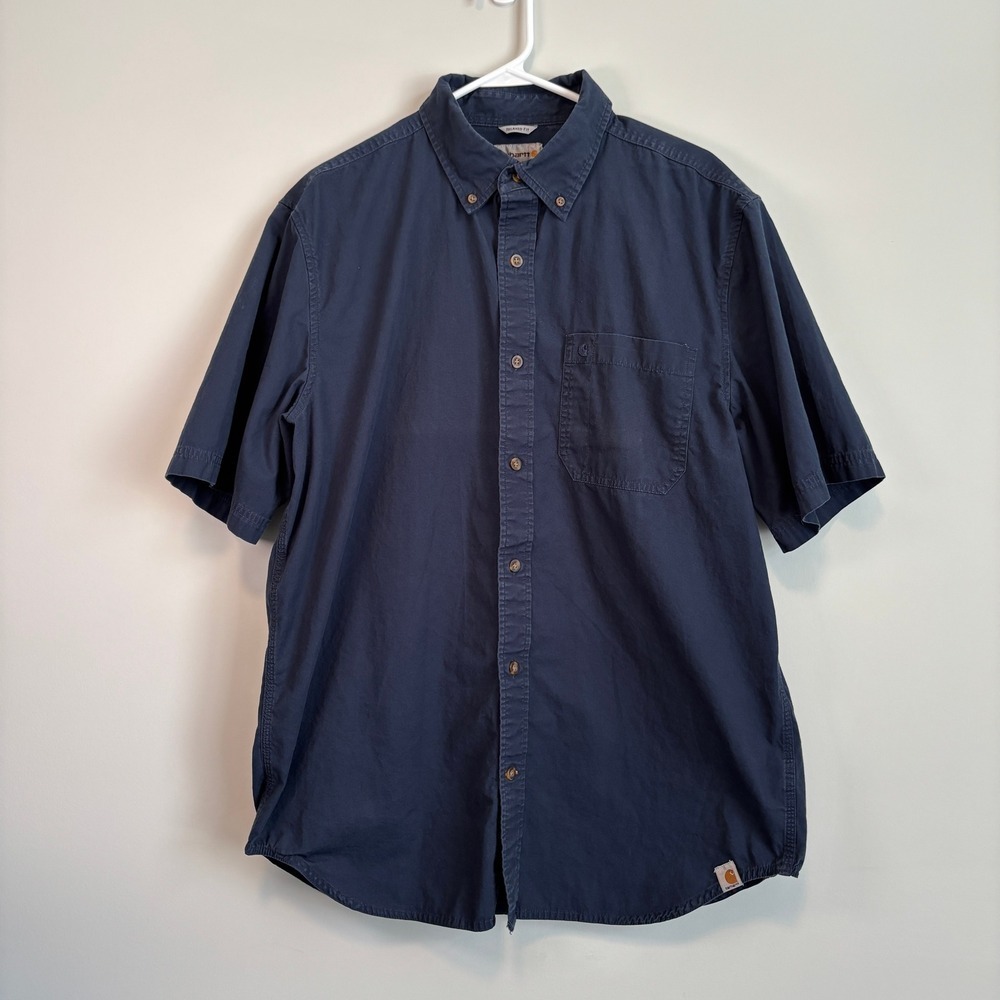Carhartt Button Down Short Sleeve Heritage Workwear Job Site Blue Men's Large